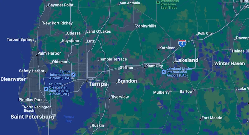 Map of Plant City and Tampa Florida area